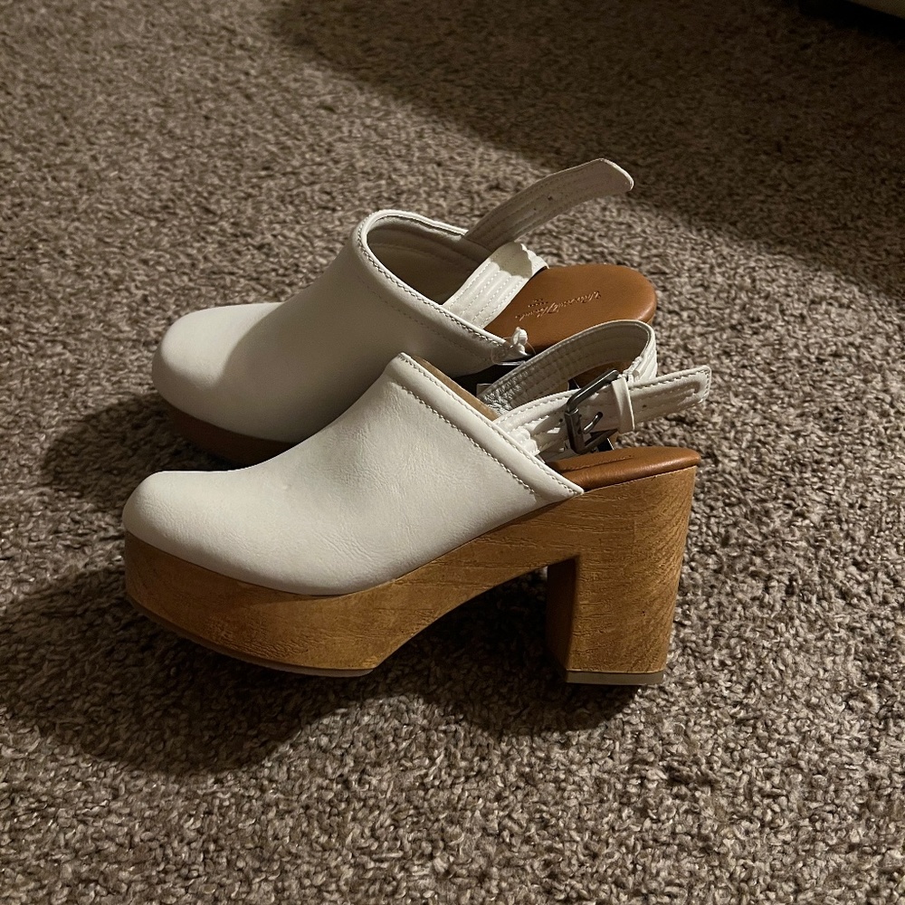 White wedge heels